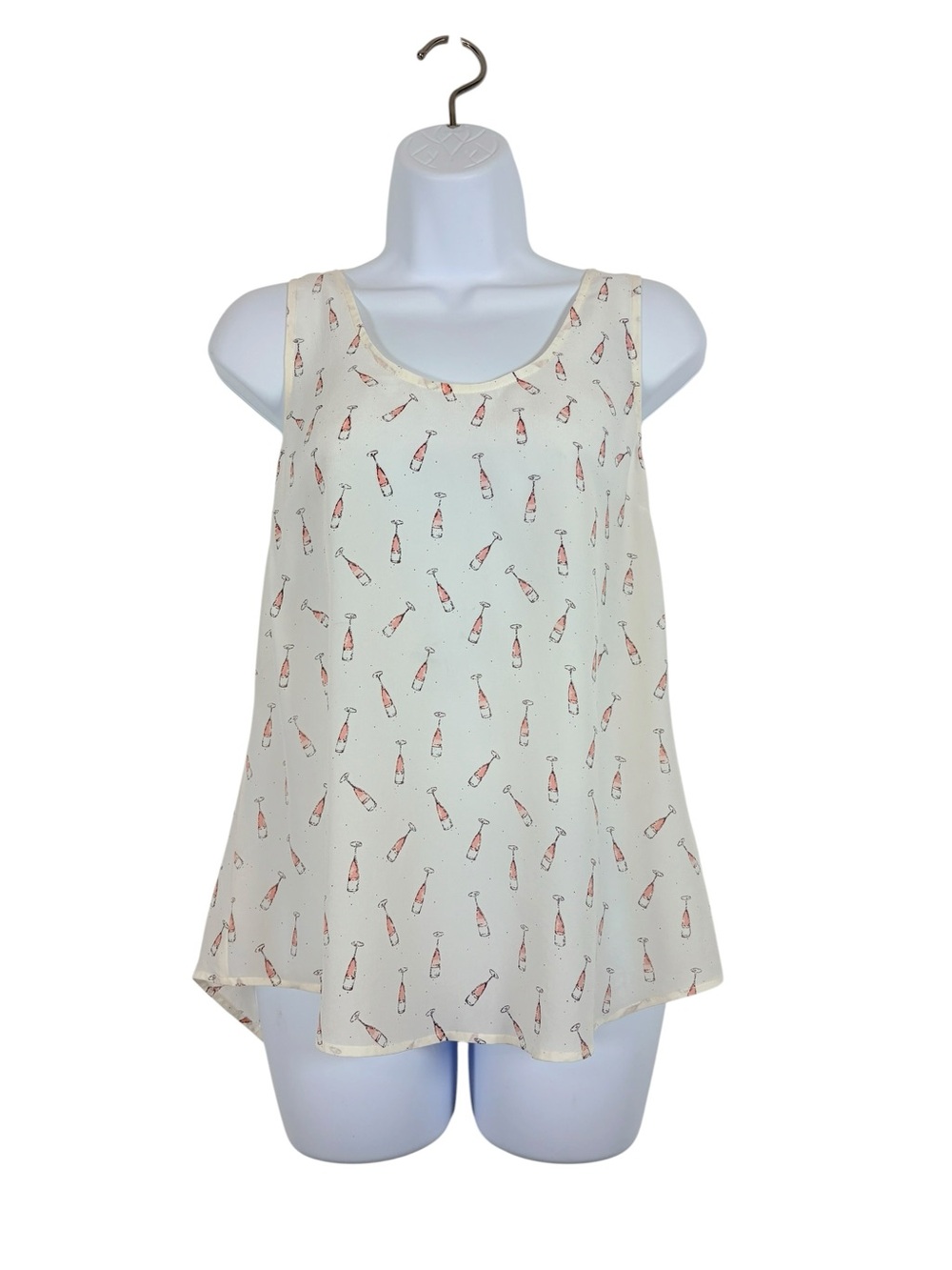 Joie 100% Silk Champagne Bottle Novelty Print Sleeveless Luxury Tank Top SzS